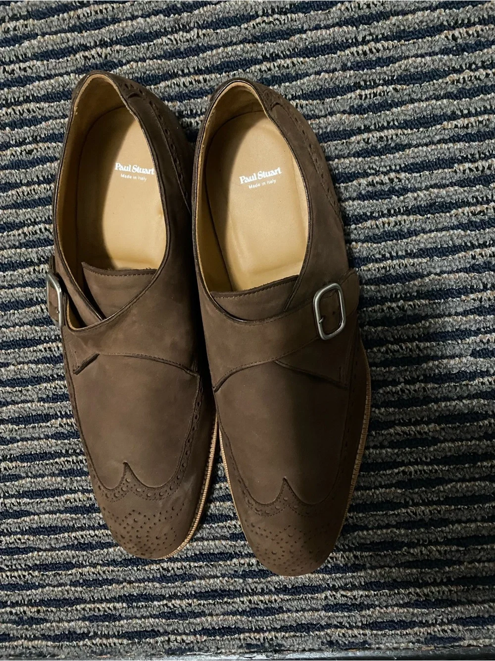 Paul Stuart Suede Brogue Wingtip Monk Strap Loafers. Made in Italy. Size13